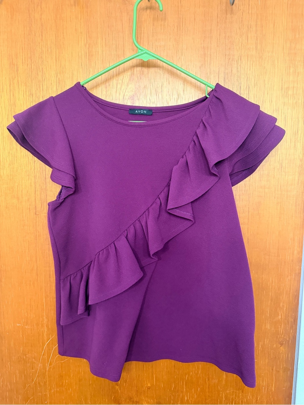 Avon Purple Ruffle Cap-Sleeve Blouse